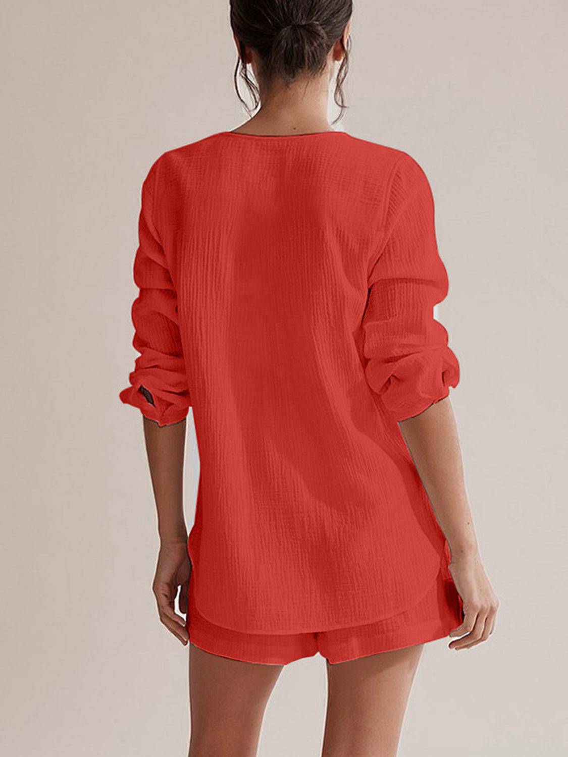 NYLD: Notched Long Sleeve Top and Shorts Set - NEWYORKLISTED
