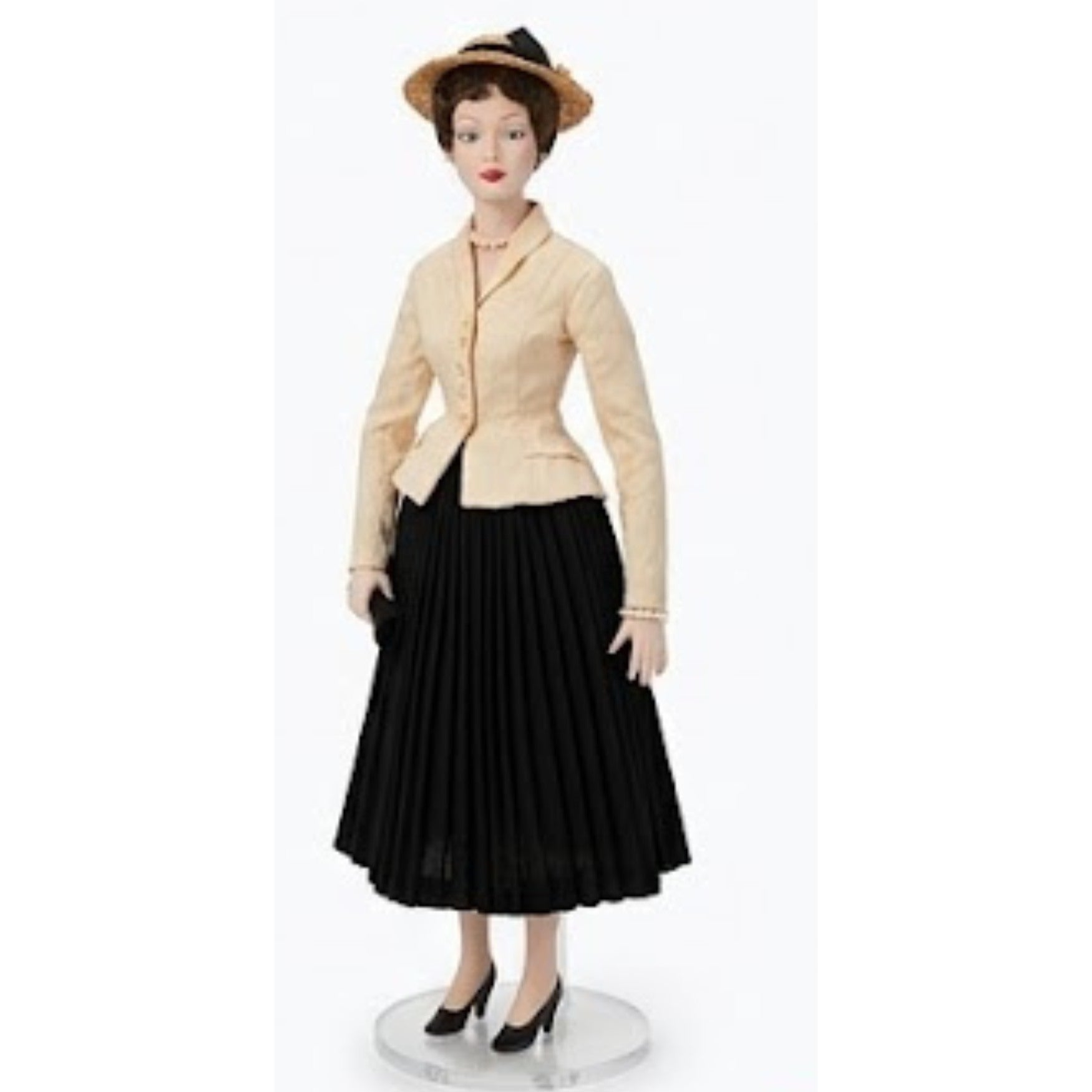 NEWYORKLISTED Unique Finds Collection: Rare 1987 Christian Dior doll in iconic 1947 Bar Suit with vintage straw hat