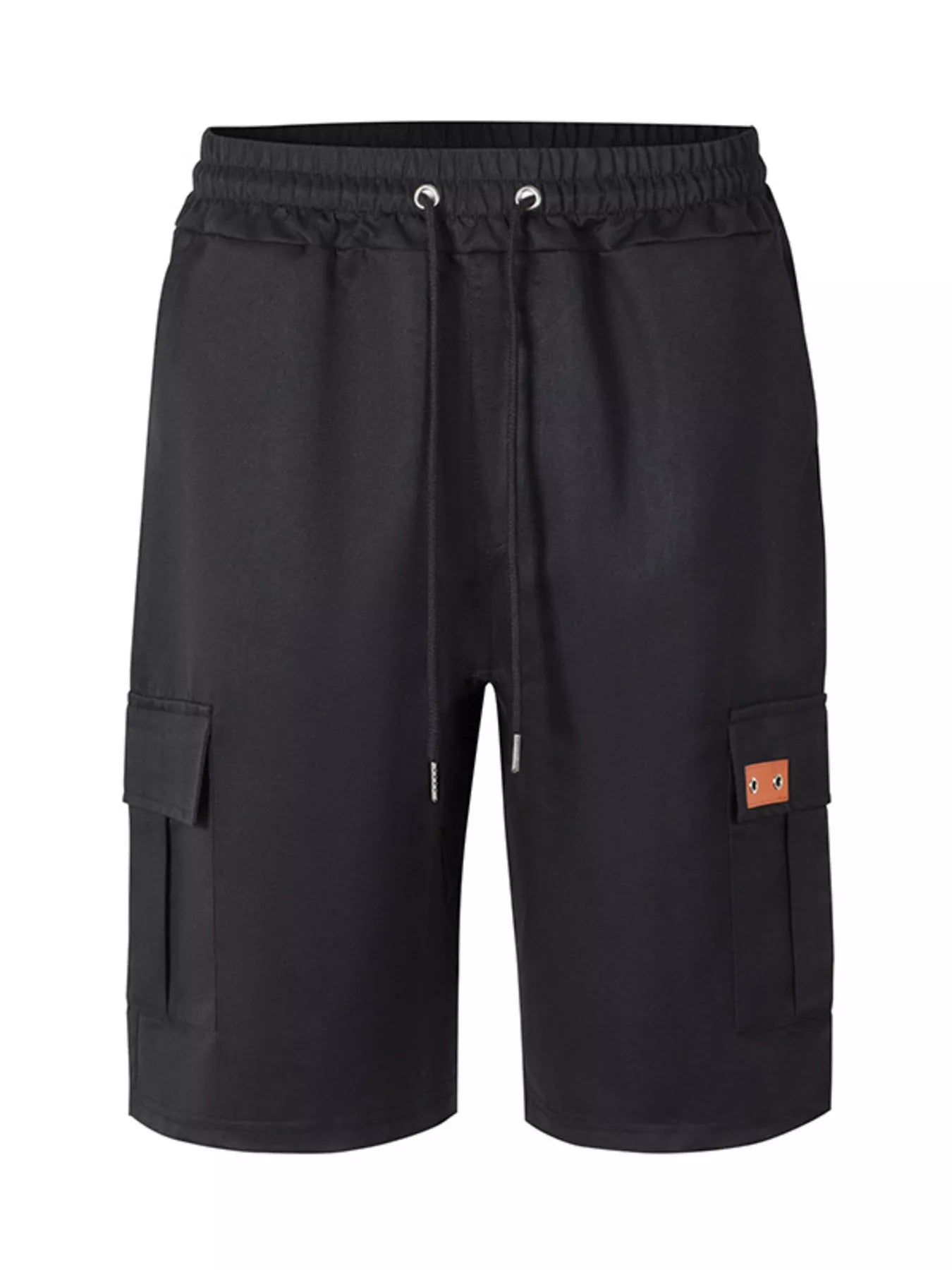 NEWYORKLISTED ATLAS MEN'S COLLECTION: Black cargo shorts with pockets on a white background