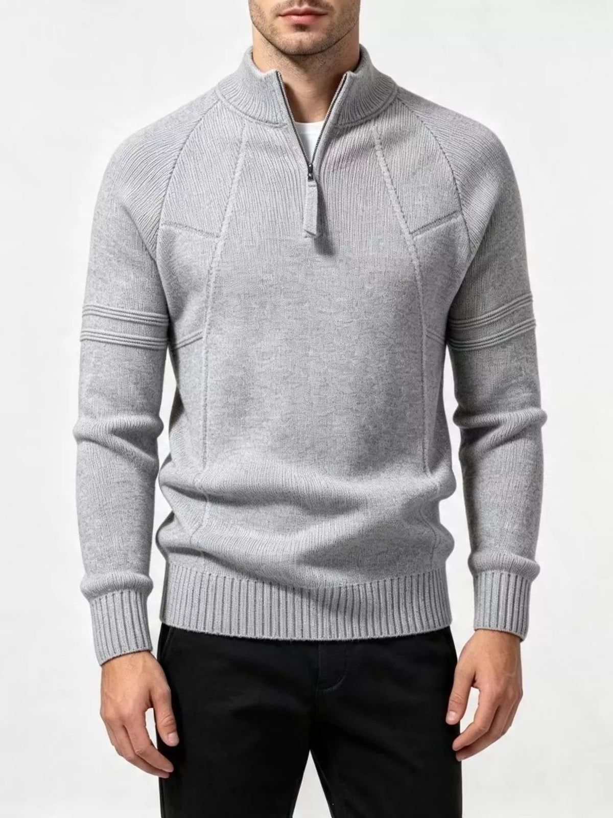 NEWYORKLISTED ATLAS MEN'S COLLECTION: Men's quarter-zip sweater, ribbed knit detail