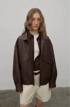 Brown Retro Genuine Leather Jacket Women's Motorcycle Sheep Leather Jacket Short "Loveless Muse" - NEWYORKLISTED