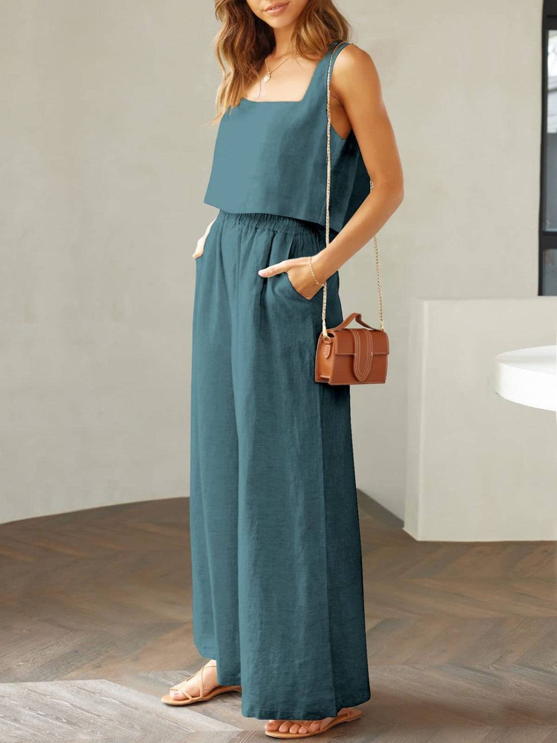 NYLD: Square Neck Top and Wide Leg Pants Set - NEWYORKLISTED