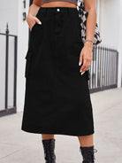 Slit Buttoned Denim Skirt with Pockets - NEWYORKLISTED