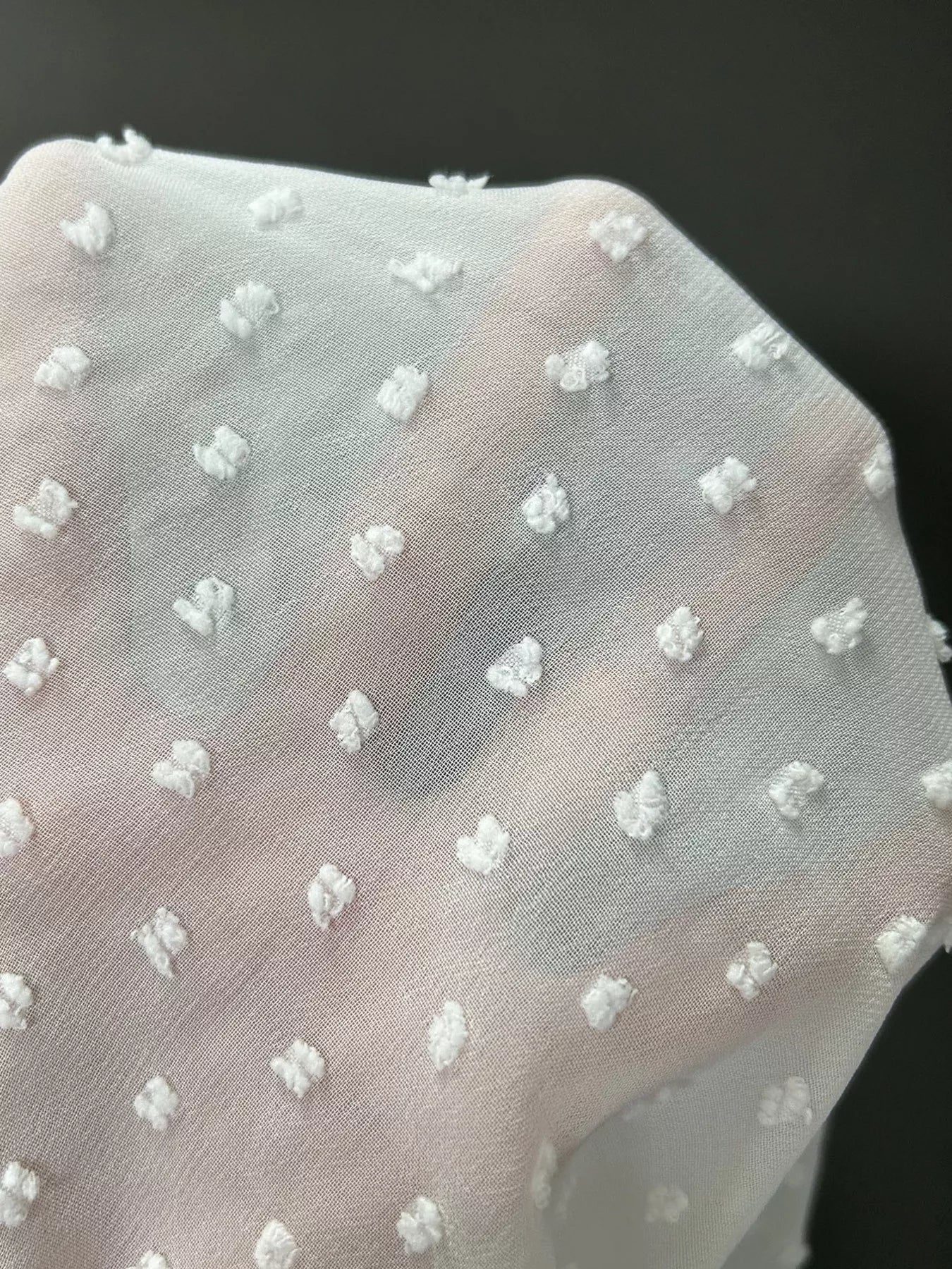 NEWYORKLISTED STYLE COLLECTION: Translucent fabric with small white floral patterns on a dark background