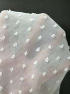 NEWYORKLISTED STYLE COLLECTION: Translucent fabric with small white floral patterns on a dark background