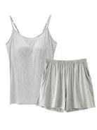 NEWYORKLISTED Intimate Apparel Collection: Gray tank top and shorts set on a white background
