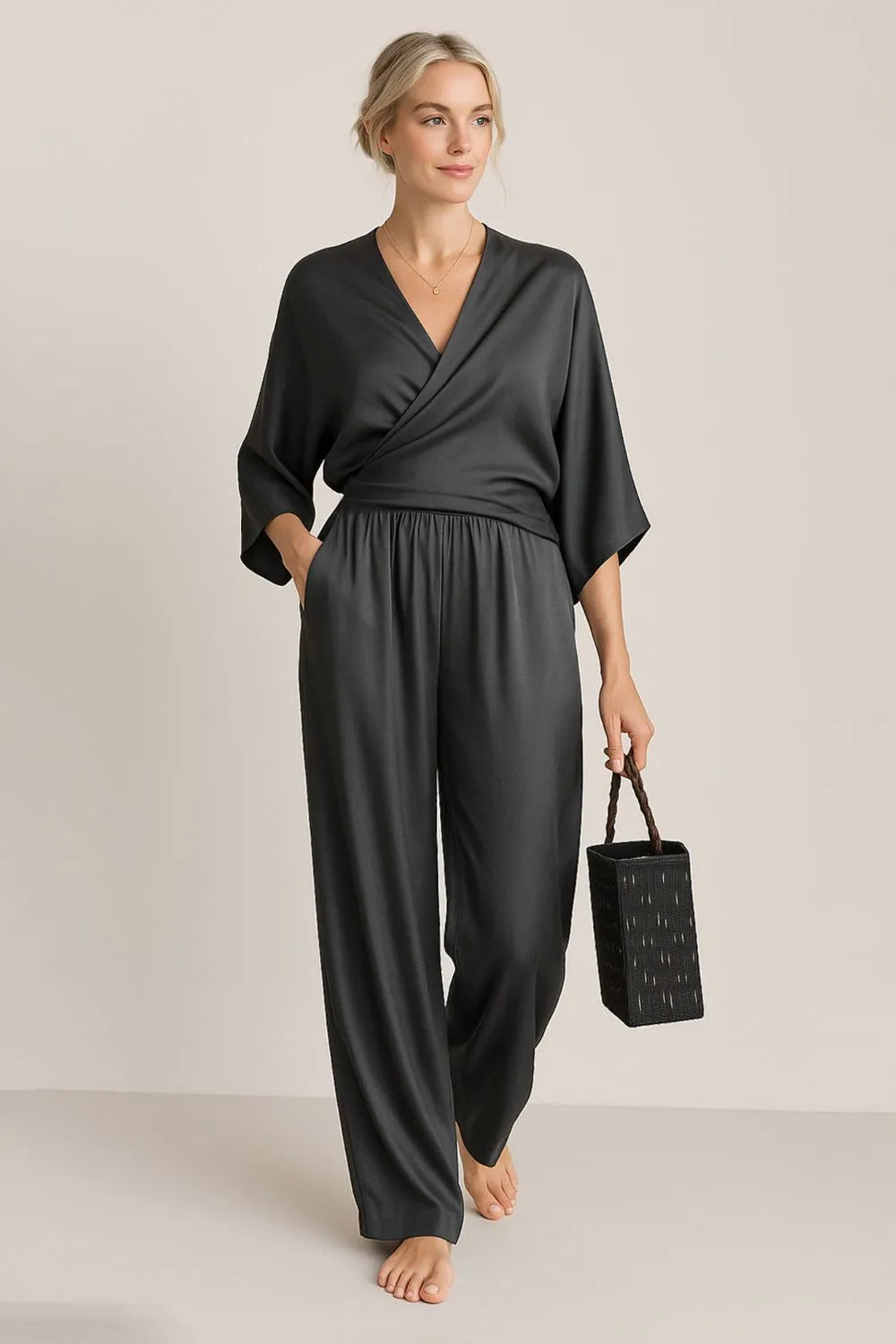 NEWYORKLISTED STYLE COLLECTION: Full Size Wrap Surplice Top and Pants Set