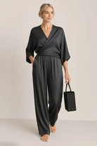 NEWYORKLISTED STYLE COLLECTION: Full Size Wrap Surplice Top and Pants Set