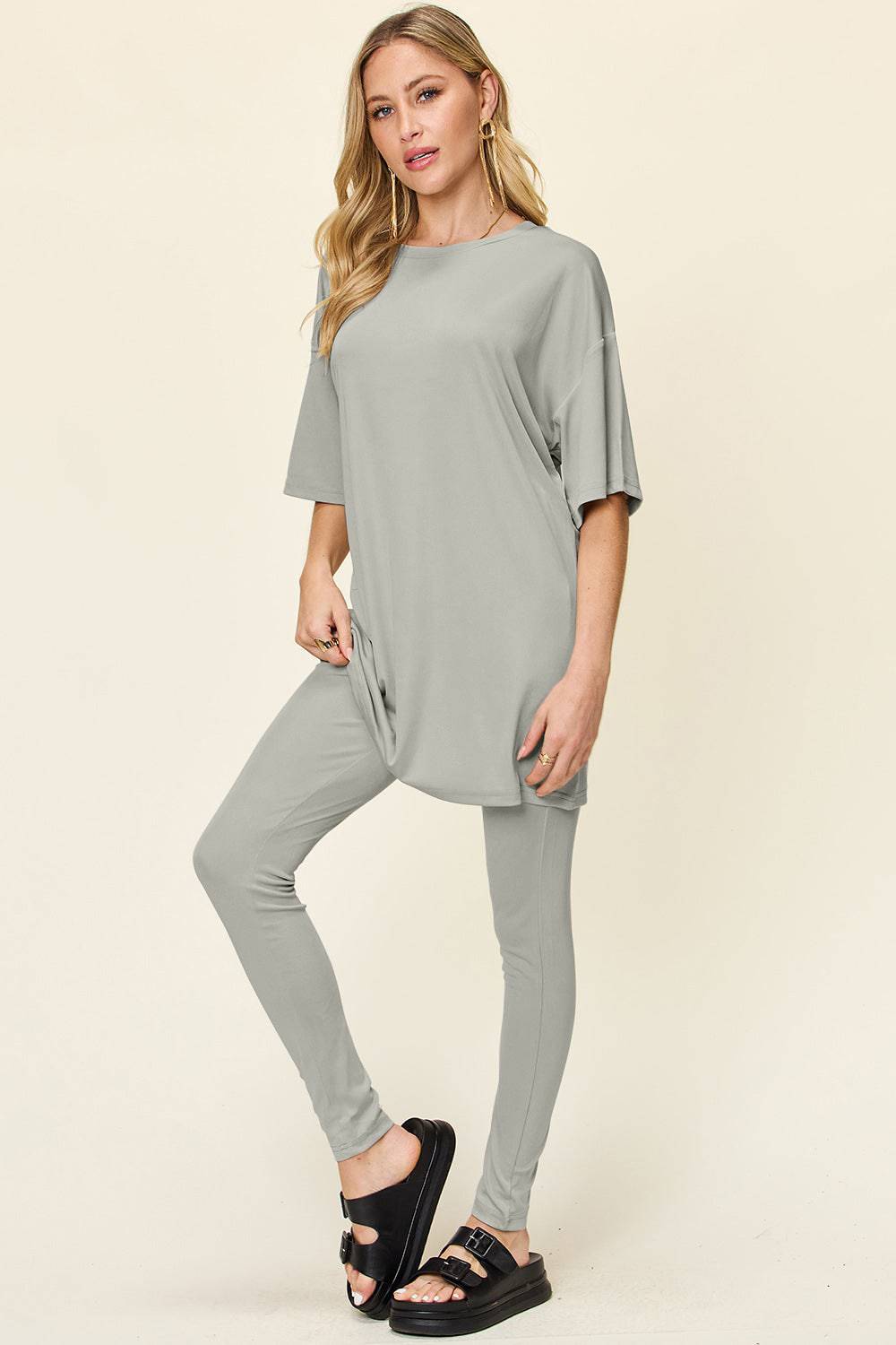 NEWYORKLISTED STYLE COLLECTION:  Round Neck Dropped Shoulder T-Shirt and Leggings Set - NEWYORKLISTED