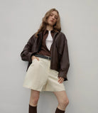 Brown Retro Genuine Leather Jacket Women's Motorcycle Sheep Leather Jacket Short "Loveless Muse" - NEWYORKLISTED