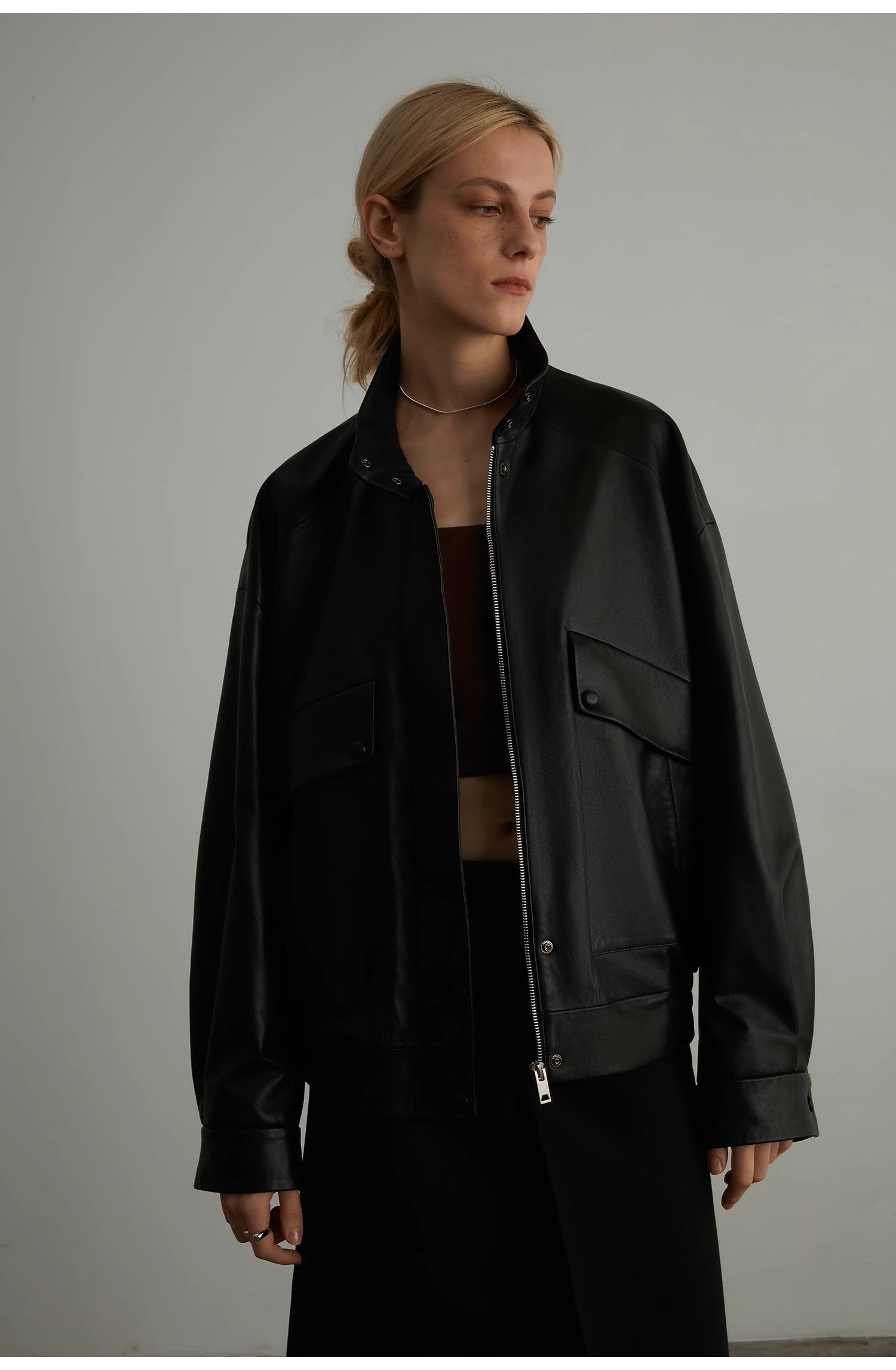 Brown Retro Genuine Leather Jacket Women's Motorcycle Sheep Leather Jacket Short "Loveless Muse" - NEWYORKLISTED