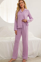 NEWYORKLISTED Intimate Apparel: Woman wearing lavender pajamas in a bedroom setting