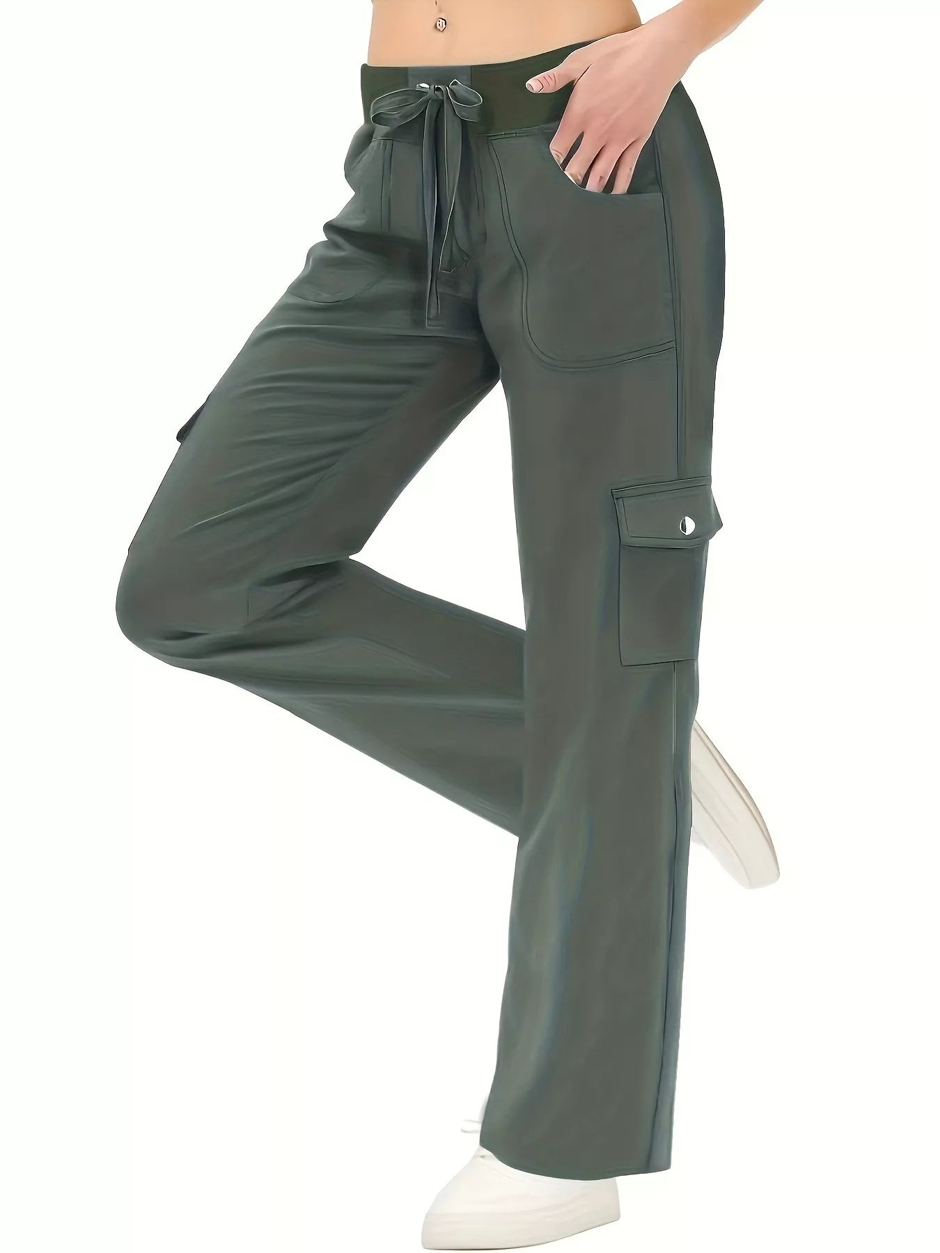 NEWYORKLISTED ACTIVEWEAR: Green cargo pants worn by a person on a white background