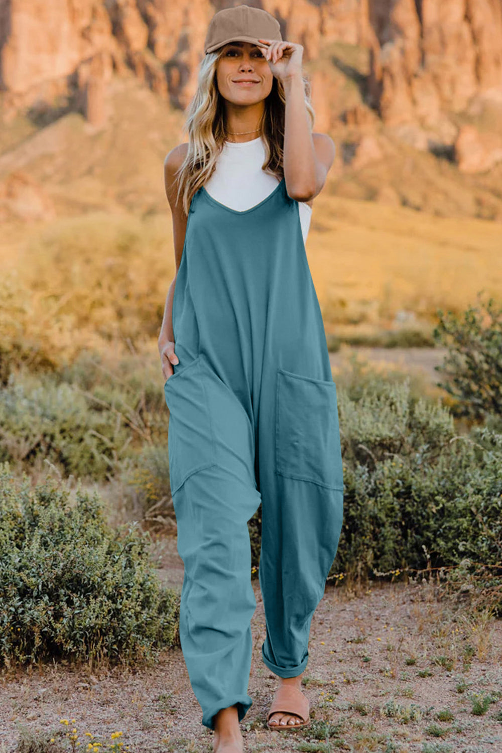 NEWYORKLISTED V-Neck Sleeveless Jumpsuit with Pockets - NEWYORKLISTED