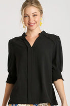 NEWYORKLISTED STYLE COLLECTION: Full Size Split Neck Boxy Cut Top with Piping Details – Plus Size in Black