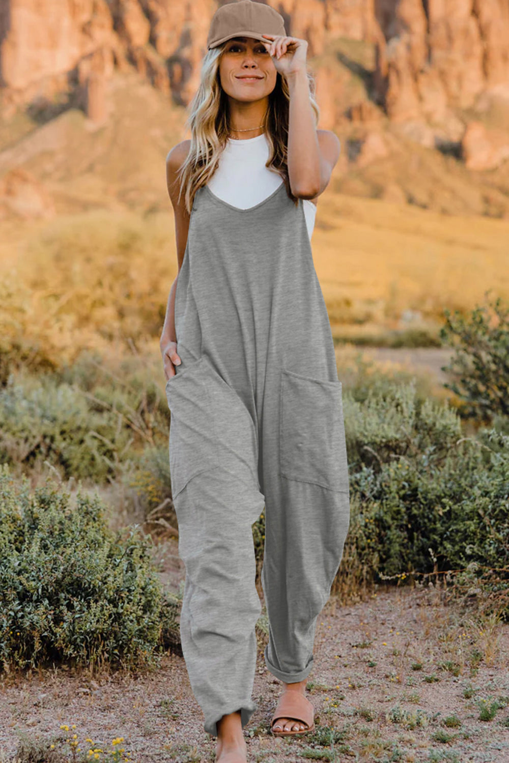 NEWYORKLISTED V-Neck Sleeveless Jumpsuit with Pockets - NEWYORKLISTED