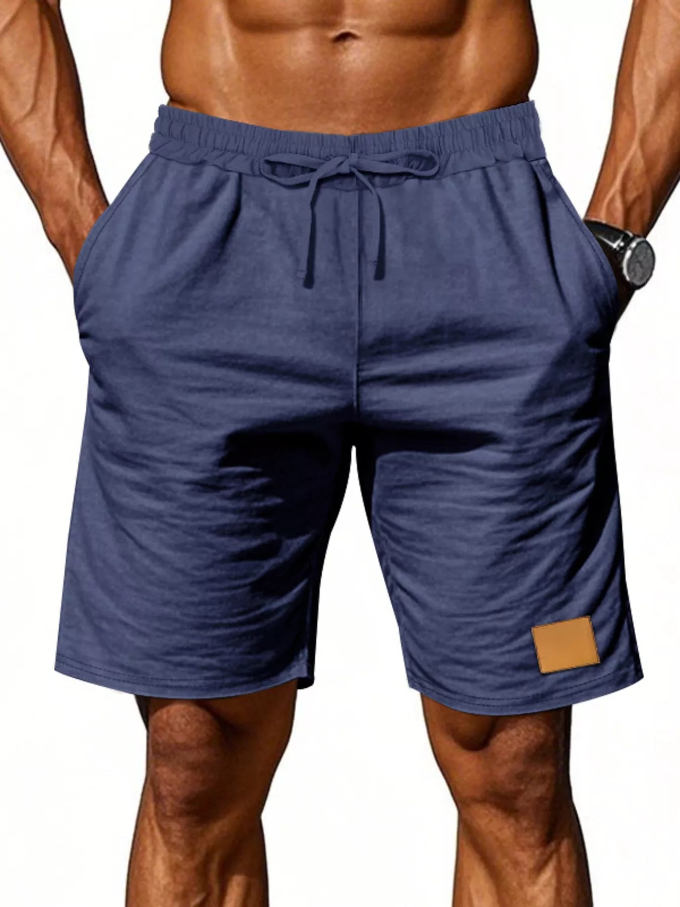NEWYORKLISTED ATLAS MEN'S COLLECTION: Blue shorts worn by a person on a white background