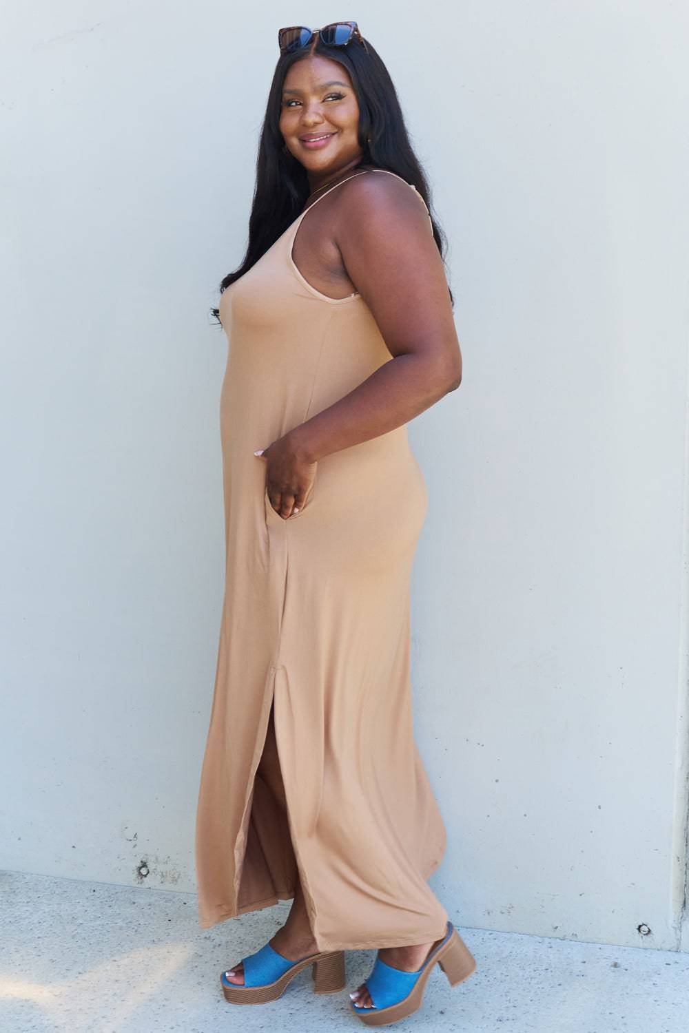 NYLD Full Size Cami Side Slit Maxi Dress in Camel - NEWYORKLISTED