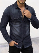 NEWYORKLISTED ATLAS MEN'S COLLECTION – Men's frayed-hem denim-look button-down shirt, product image 5