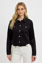 NEWYORKLISTED STYLE COLLECTION: RISEN Irregular Fray Hem Plus Size Denim Jacket 