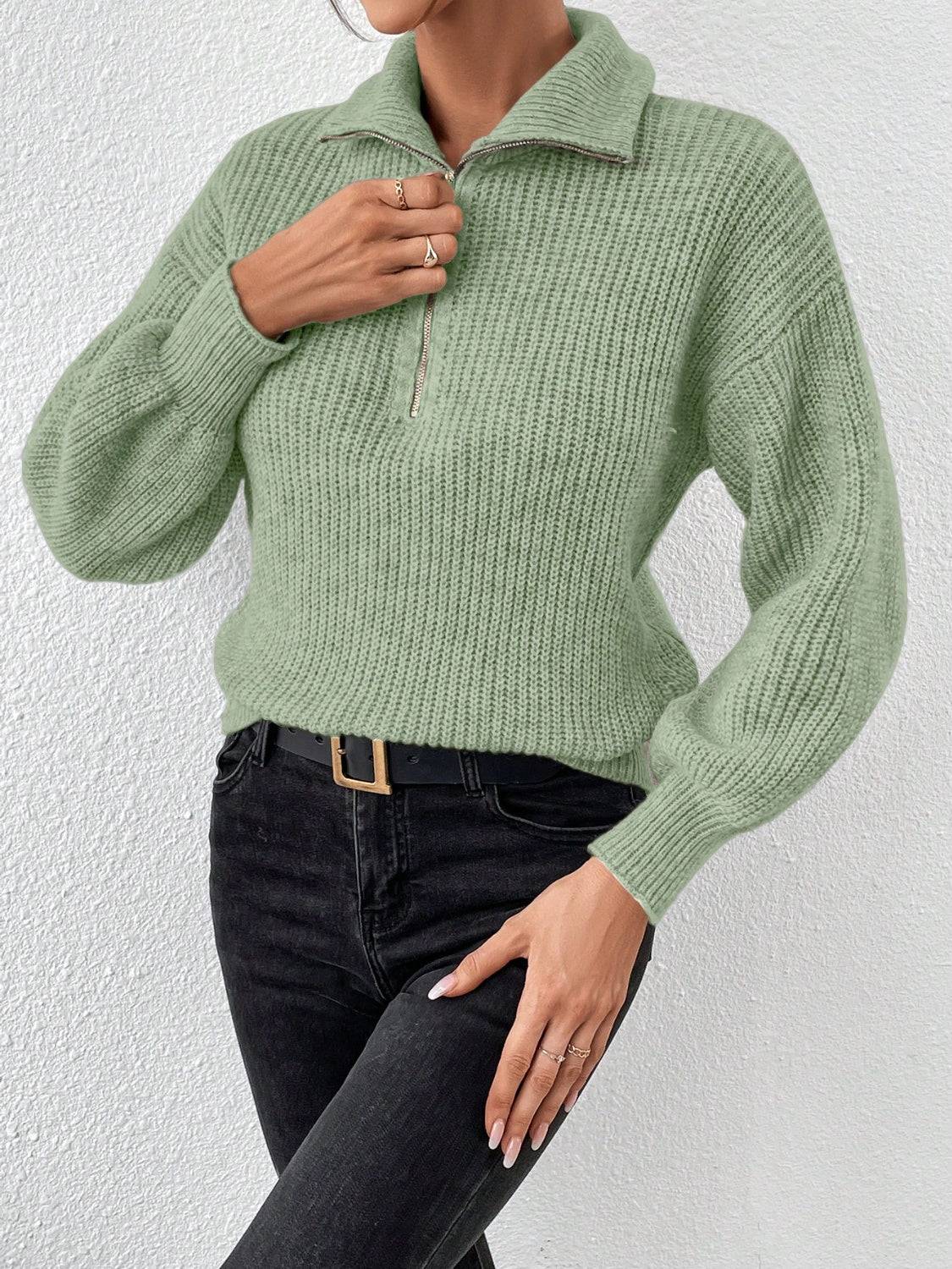Honey Half Zip Dropped Shoulder Sweater - NEWYORKLISTED