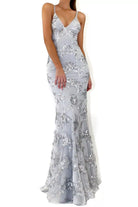 Sequin V-neck maxi dress with open back and elegant silhouette from the NEWYORKLISTED STYLE COLLECTION