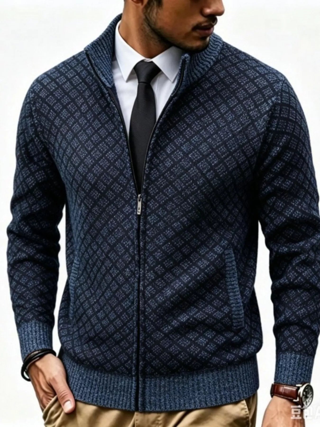 NEWYORKLISTED ATLAS MEN'S COLLECTION – Men's geometric full-zip cardigan, product image 5