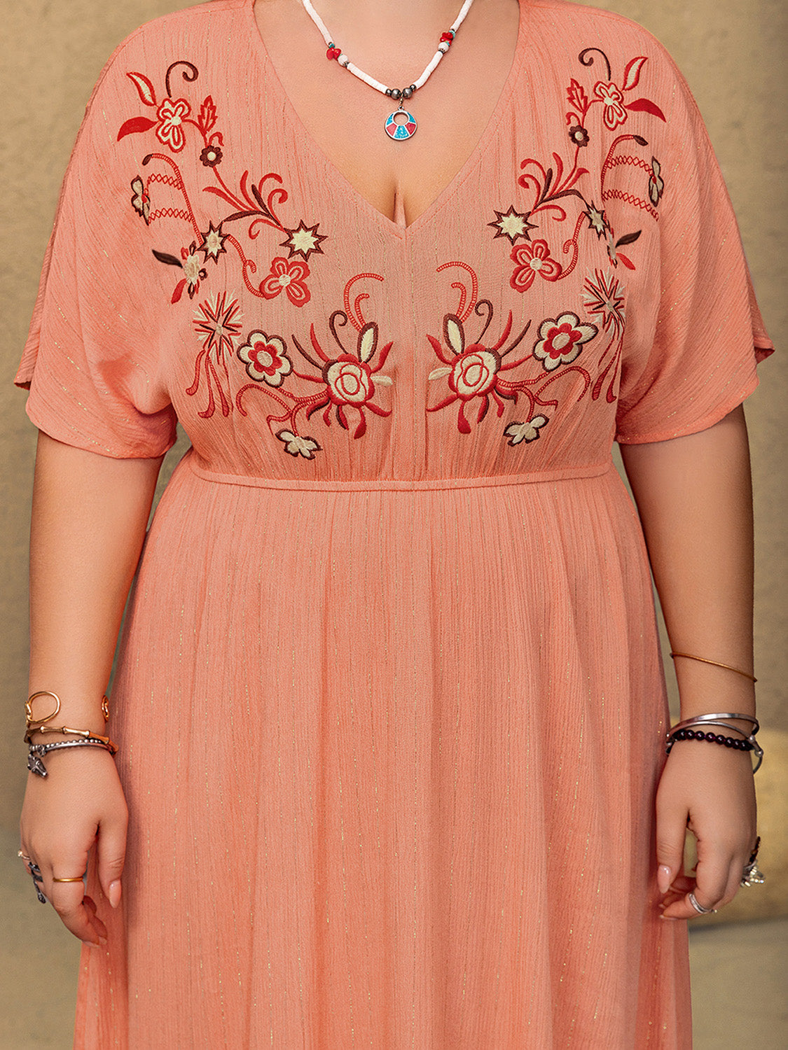 NEWYORKLISTED STYLE COLLECTION: Plus Size Embroidered Half Sleeve Maxi Dress - NEWYORKLISTED