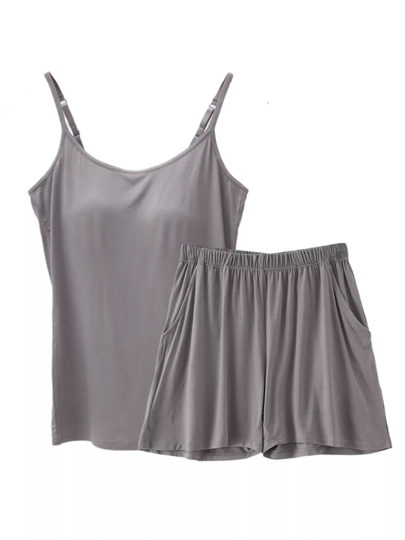 NEWYORKLISTED Intimate Apparel Collection: Gray camisole and shorts set on a white background