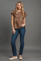 NEWYORKLISTED STYLE COLLECTION: Ruffle Short Sleeve Landscape Print Top - NEWYORKLISTED