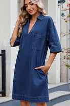 NEWYORKLISTED STYLE COLLECTION: Everyday Chic Pocketed Half Sleeve Denim Dress