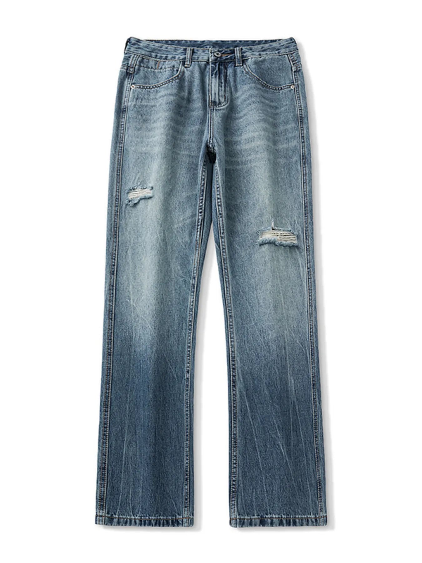 NEWYORKLISTED ATLAS MEN's COLLECTION: Blue distressed jeans on a white background