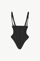 NEWYORKLISTED Intimate Apparel: Black swimsuit with thin straps on a white background