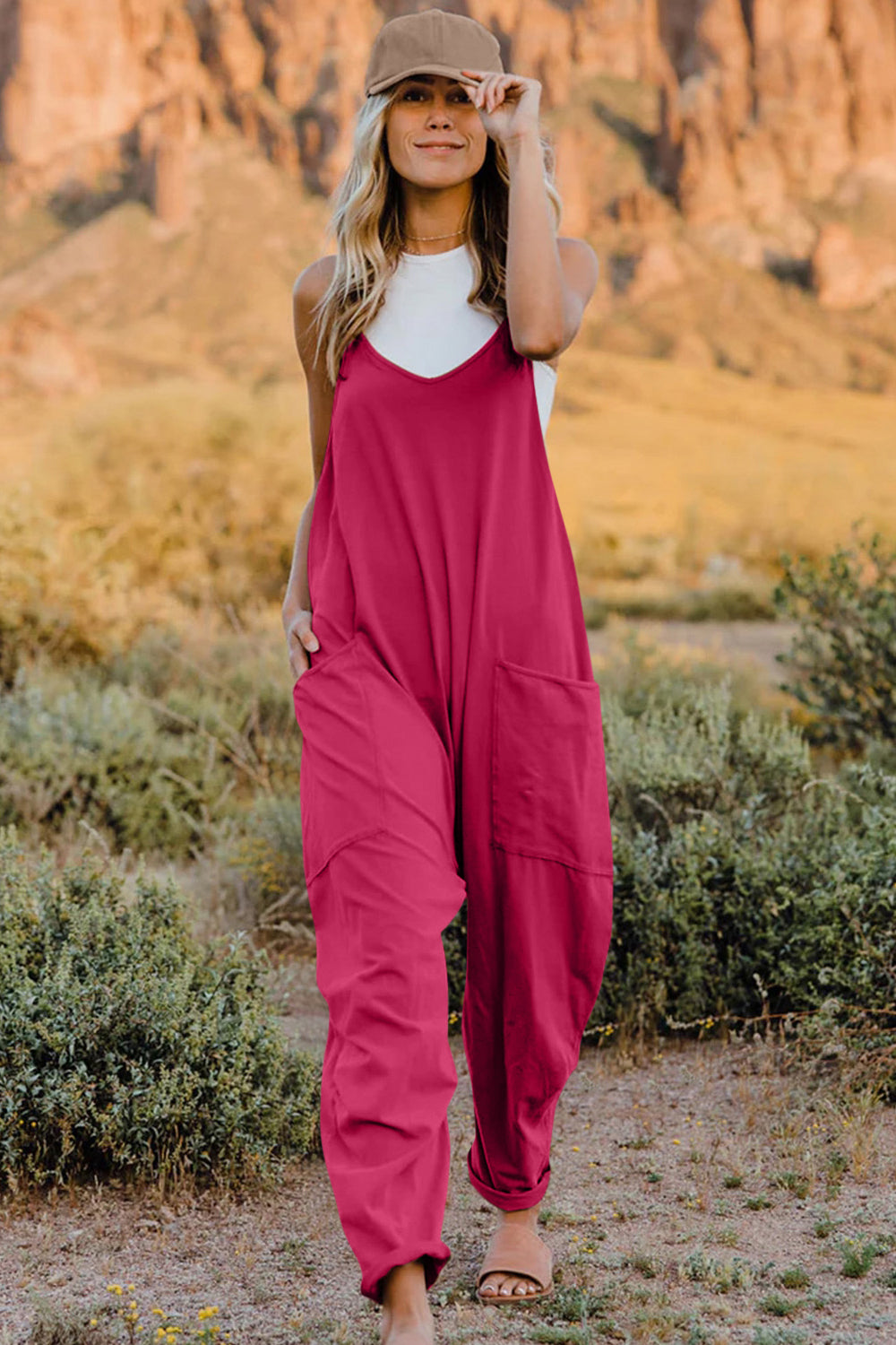 NEWYORKLISTED V-Neck Sleeveless Jumpsuit with Pockets - NEWYORKLISTED