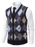 NEWYORKLISTED ATLAS MEN'S COLLECTION – Men's argyle V-neck button-down cardigan vest, product image 10