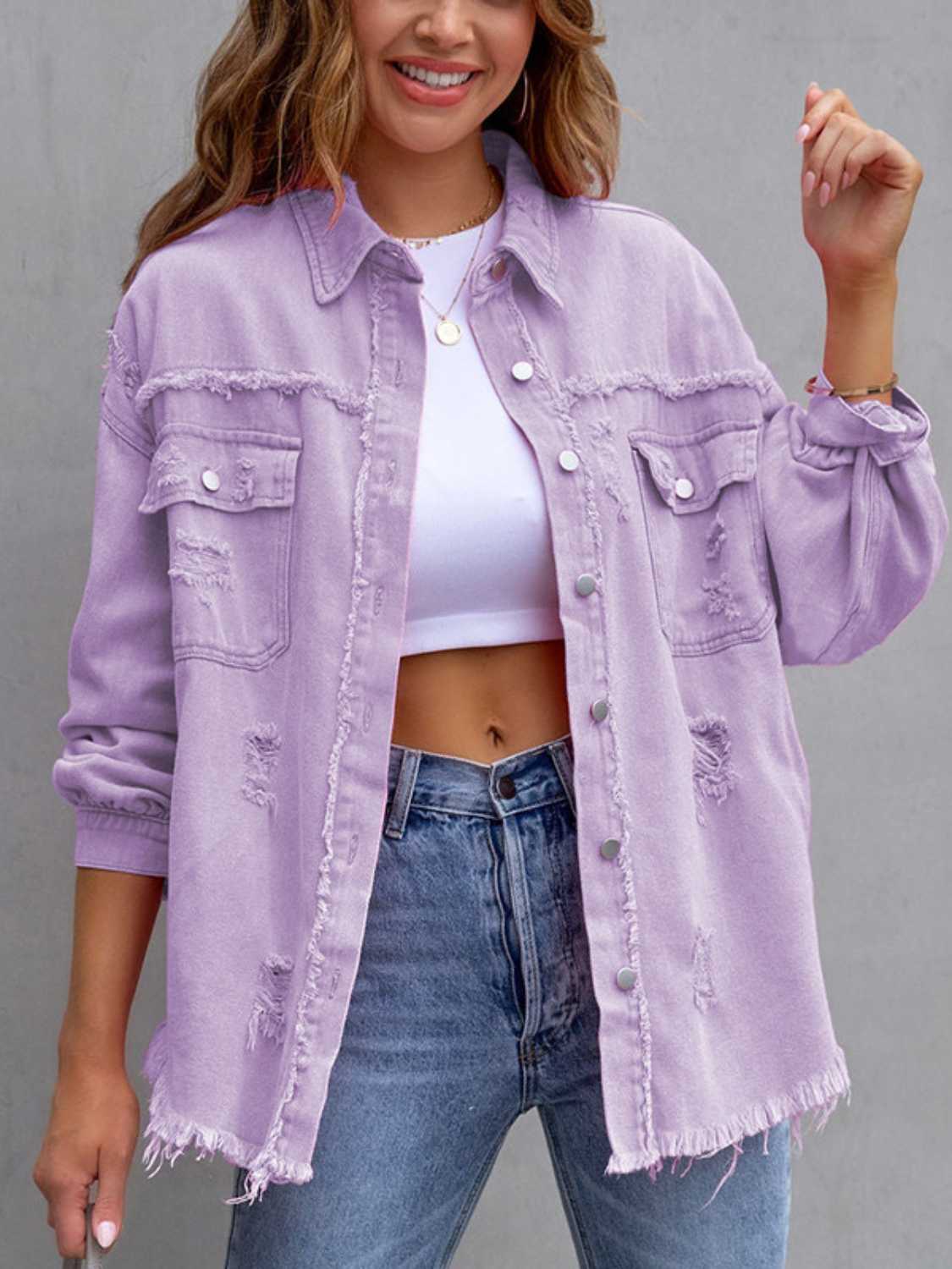 NEWYORKLISTED STYLE COLLECTION: Distressed Color Pop Denim Jacket - NEWYORKLISTED