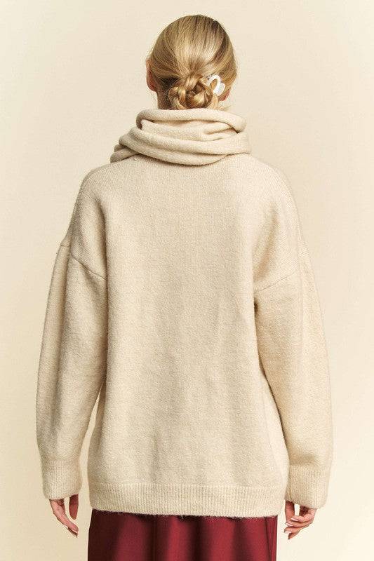 NEWYORKLISTED STYLE COLLECTION:  V-Neck Dropped Shoulder Sweater with Scarf - NEWYORKLISTED