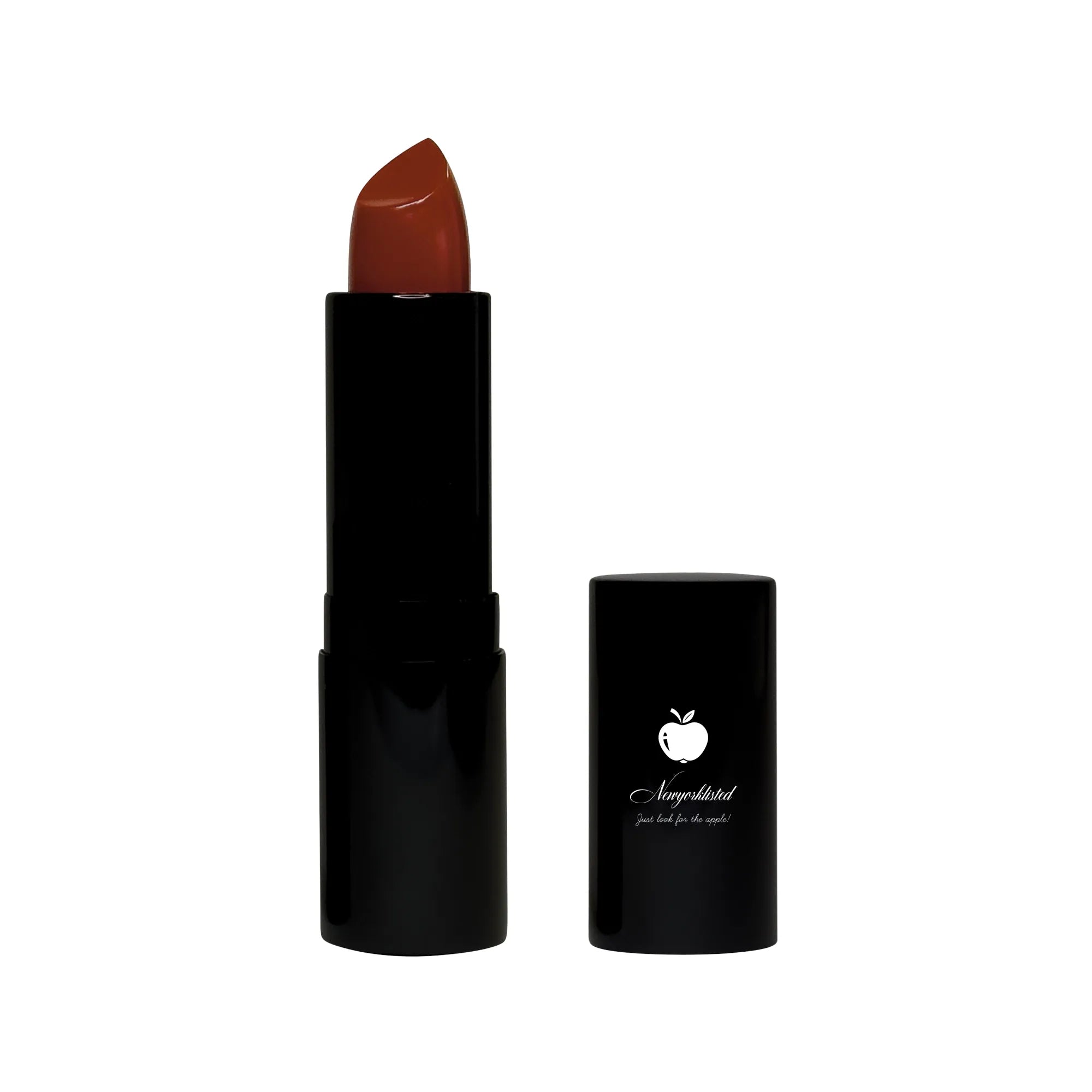 NEWYORKLISTED COSMETIC COLLECTION: Luxury Matte Lipstick  with black case and visible NEWYORKLISTED brand logo on a white background