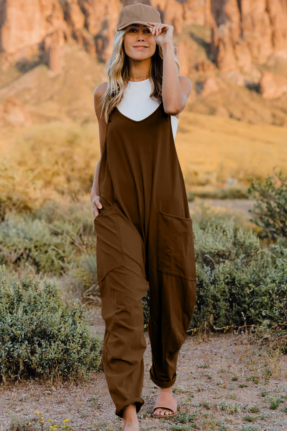 NEWYORKLISTED V-Neck Sleeveless Jumpsuit with Pockets - NEWYORKLISTED