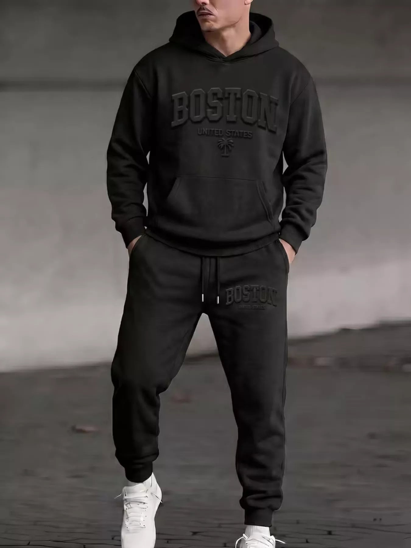 NEWYORKLISTED ATLAS MEN'S COLLECTION: Men's coordinated hoodie and jogger pants set, model view