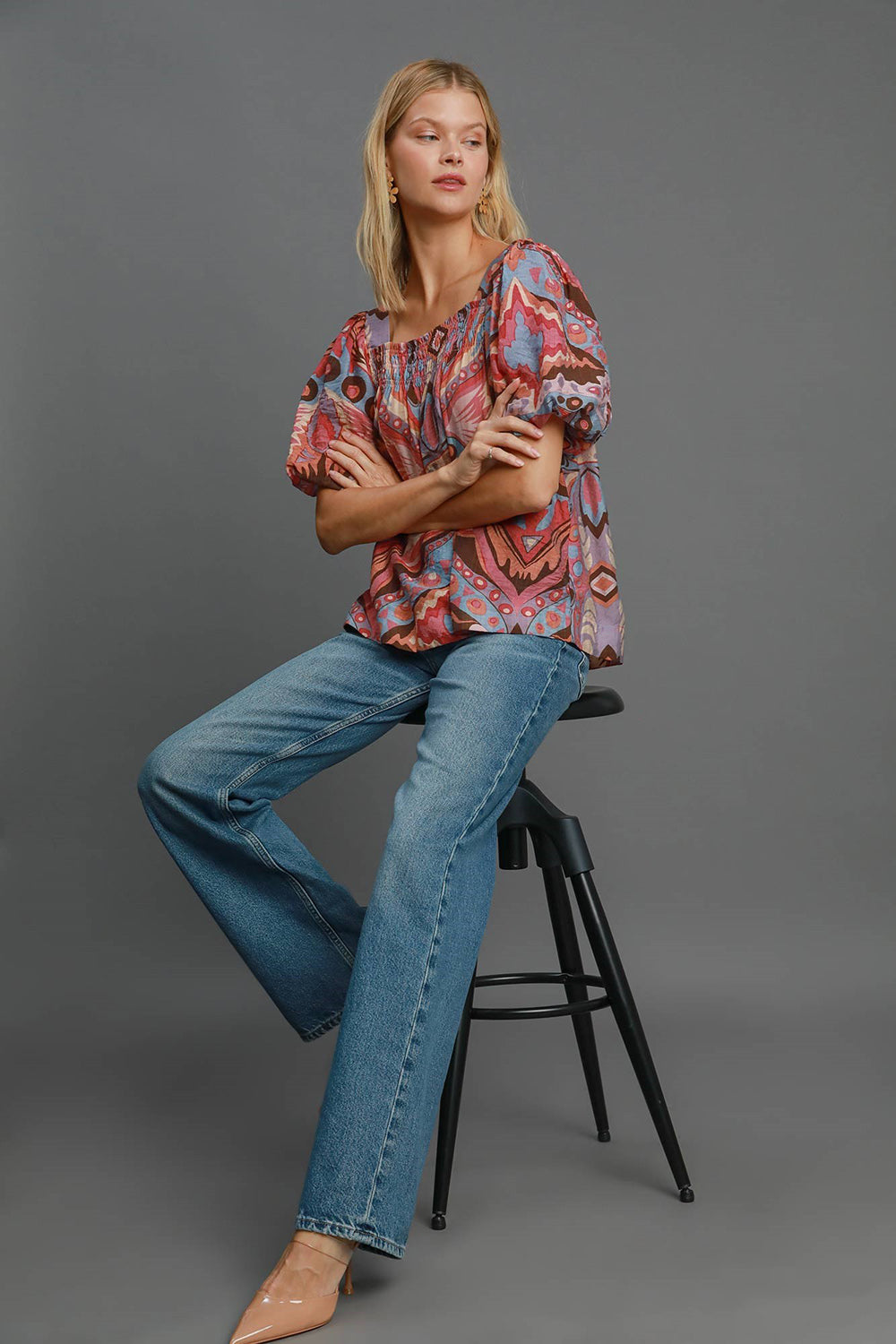 NEWYORKLISTED STYLE COLLECTION: Abstract Print Puff Sleeve Blouse - NEWYORKLISTED