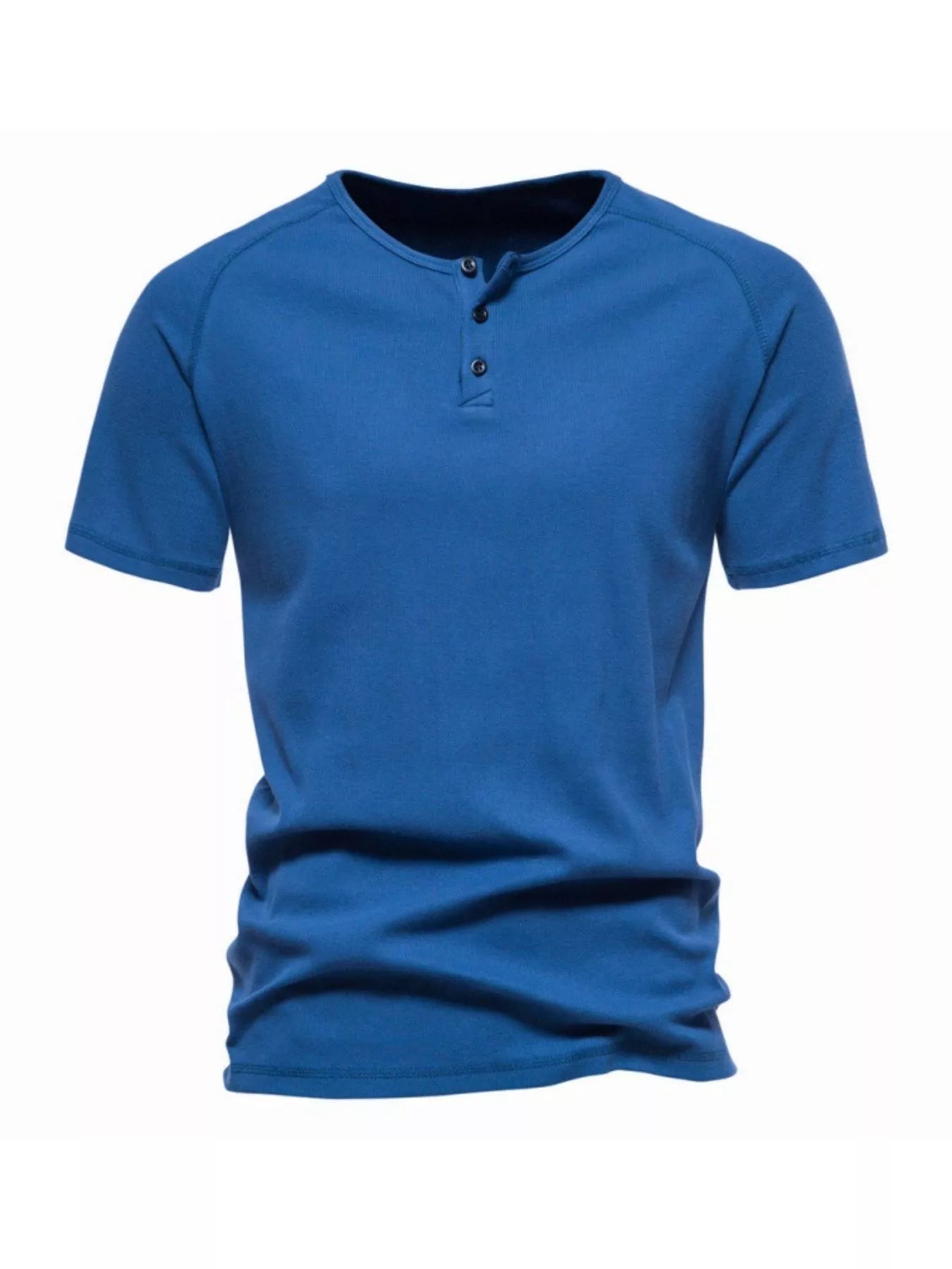 NEWYORKLISTED ATLAS MEN'S COLLECTION: Blue henley shirt on a white background
