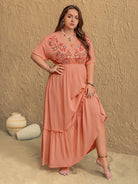 NEWYORKLISTED STYLE COLLECTION: Plus Size Embroidered Half Sleeve Maxi Dress - NEWYORKLISTED