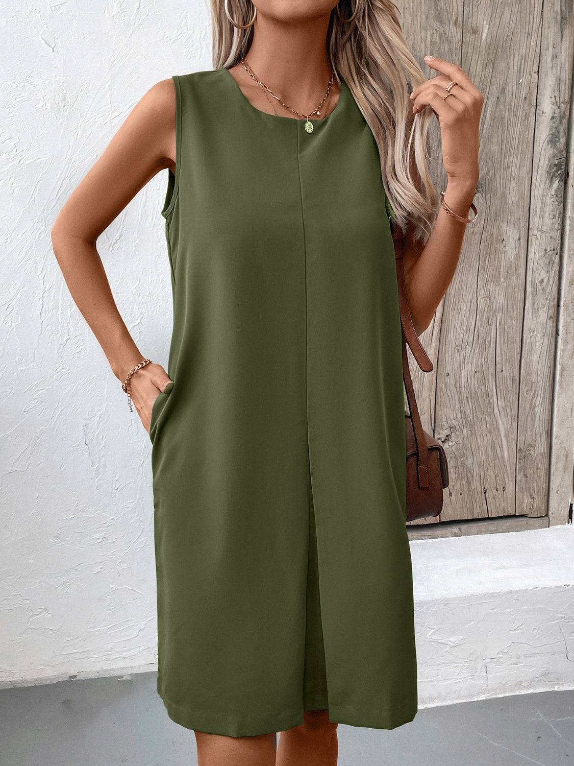 NYLD Pocketed Round Neck Sleeveless Mini Dress - NEWYORKLISTED