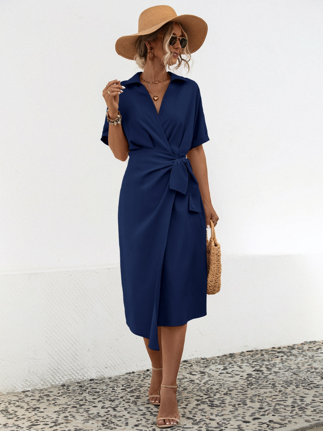 NEWYORKLISTED STYLE COLLECTION: Waist-Tie Short Sleeve Midi Dress - NEWYORKLISTED