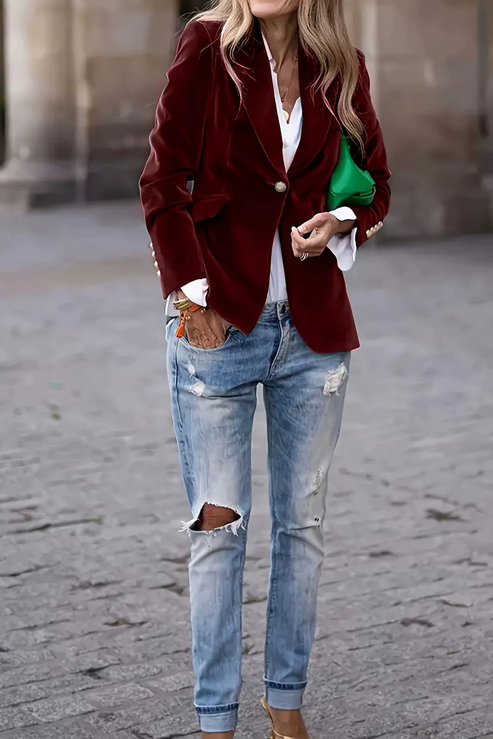 NEWYORKLISTED STYLE COLLECTION: One Button Burgandy Ladies Blazer - NEWYORKLISTED