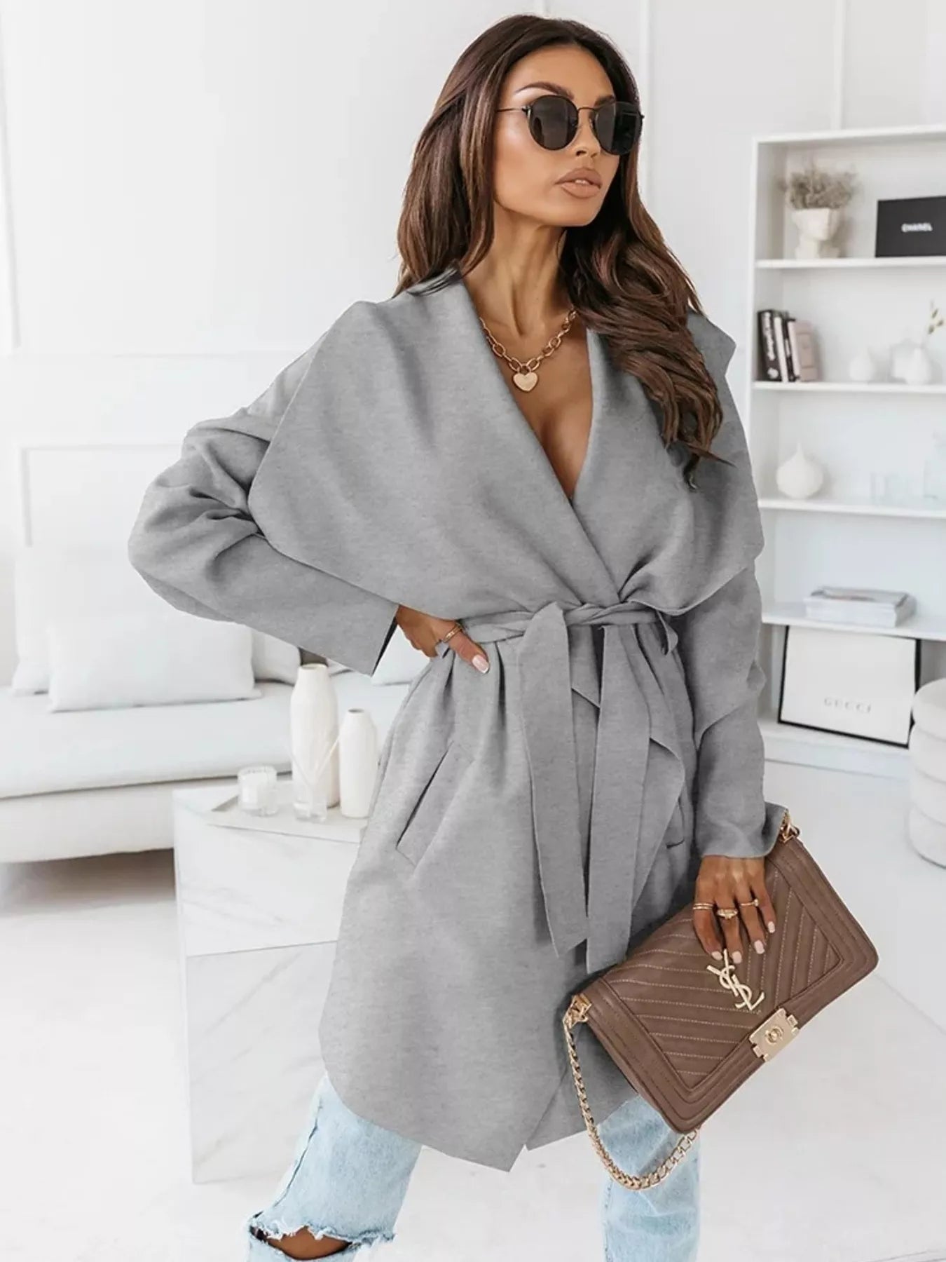 NEWYORKLISTED STYLE COLLECTION: Tie-Waist Long Sleeve Outerwear Coat — Elegant Belted Layering Jacket