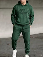 NEWYORKLISTED ATLAS MEN'S COLLECTION: Men's green Boston hoodie and jogger pants set, model wearing set