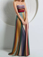 NEWYORKLISTED STYLE COLLECTION: Multicolored strapless gown on a white background