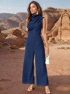 Perfee Ruched Mock Neck Sleeveless Jumpsuit - NEWYORKLISTED
